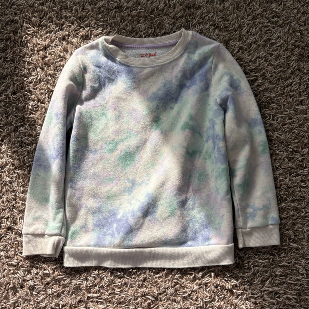 Cat & Jack Girls Pullover Crew Neck Sweater Tie Dye Blue Purple Size 6